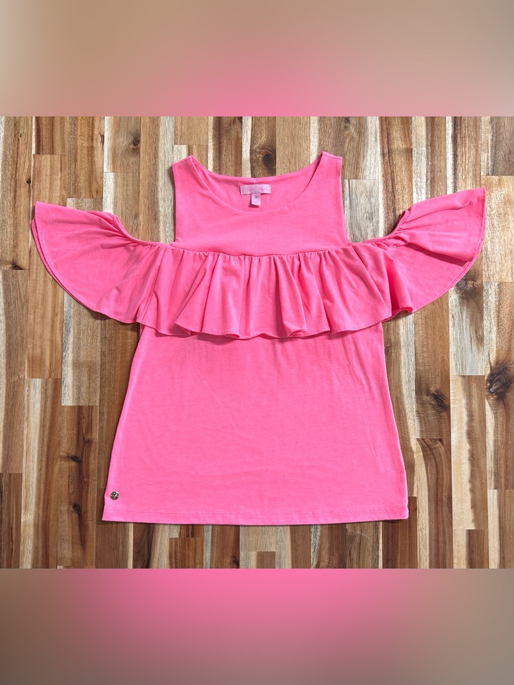 Lilly Pulitzer Lyra Cold Shoulder Ruffle Top Pink Neon Size XS Preppy Coastal
